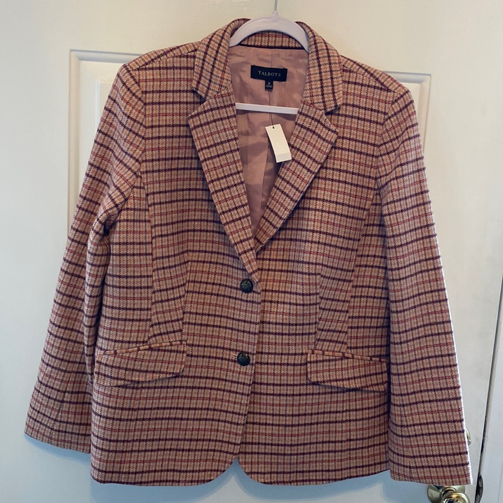 Talbots Pink and Mauve Plaid Blazer, size 16 NWT